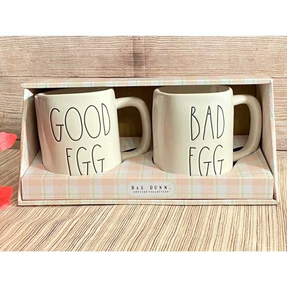 NWT RAE DUNN Good Egg Bad Egg Mug Set LL Easter Farmhouse Kitchen Gift Box Gift